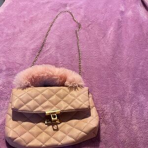 Chic Pink Pleather Quilted Handbag/Crossbody with Gold Accents
